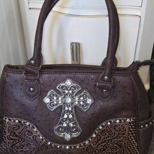 Elegant Brown Handbag with Cross Design